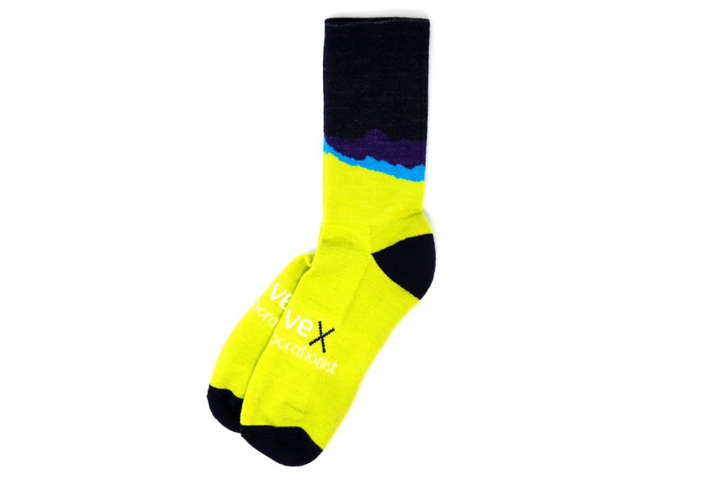 flat shot of the swrve x the Collaborationist merino sock in heliotrope