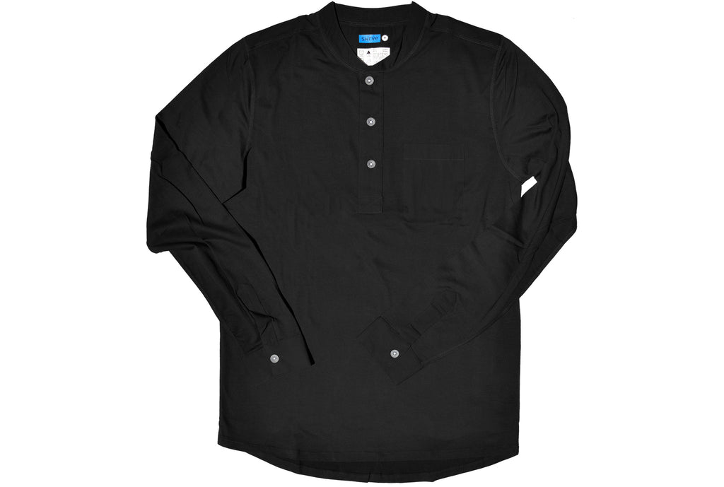 COTTON / MODAL® L/S Henley with woven pocket and cuffs