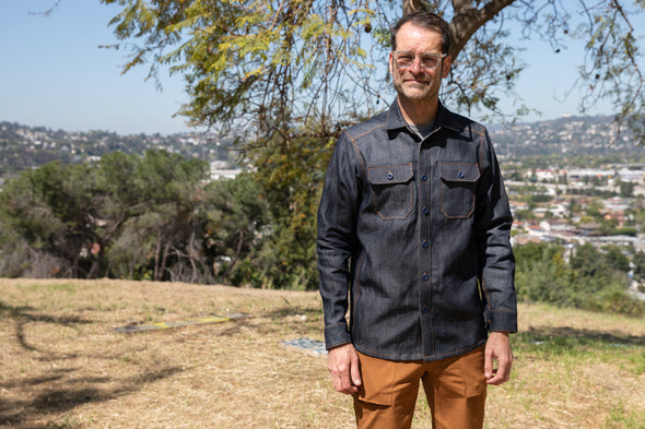 INDIGO denim cotton / linen button - up shirt