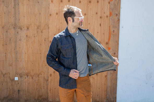 INDIGO denim cotton / linen button - up shirt