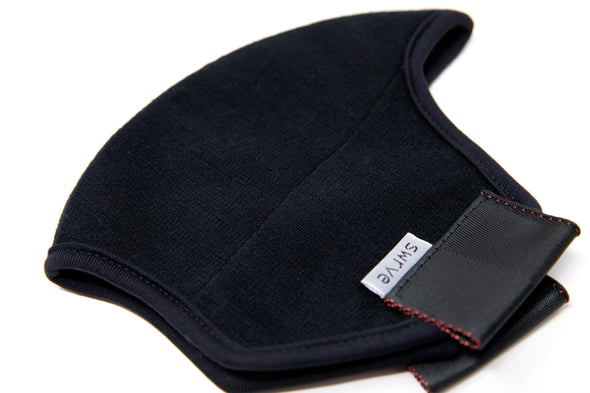flat shot of the 4 layer ponti wool mask in black