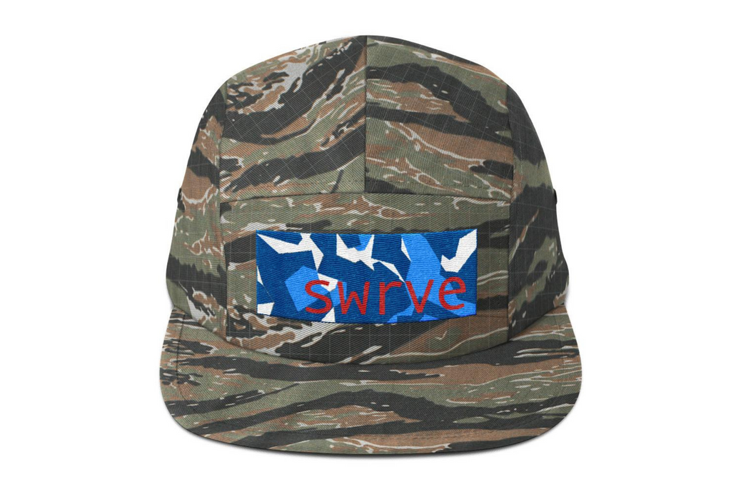 our swrve blue camo embroidered cotton camp hat in green tiger camo