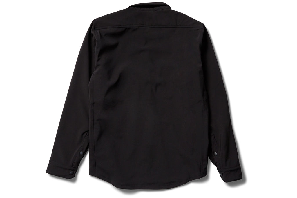 flat shot of the back of the 2019 winter shirt jacket in black
