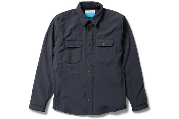 flat shot of the 2019 winter shirt jacket in dark grey