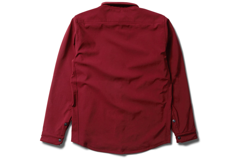 flat shot of the back of the 2019 winter shirt jacket in wine